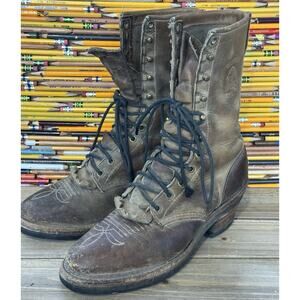 Chippewa Crazy Horse Packer Boots Retro Brown Leather Logging Men’s 7 D